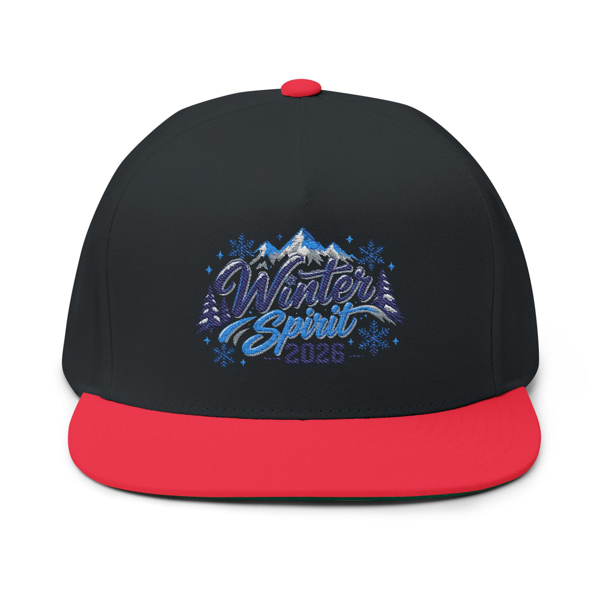 Winter Spirit 2026 Flat Bill Cap – Embroidered Snow Mountain Snapback